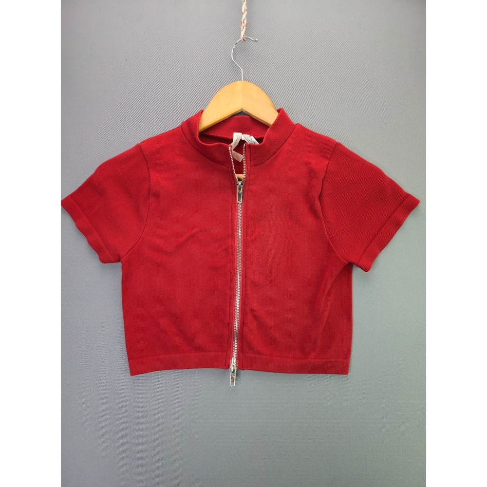 Chocolate USA Crop Top Full Zip Ribbed Mock Neck M Red Short Sleeve Streetwear